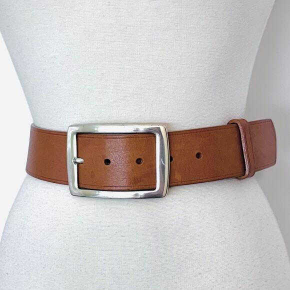 Neiman Marcus Genuine Brown Leather Women’s Belt Square Silver Tone Buckle | S main image 8